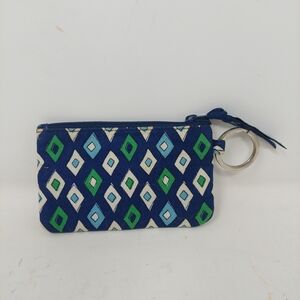 Vera Bradley Mosaic Blue Card Wallet Green Diamond Geometric Canvas Boho Hippie